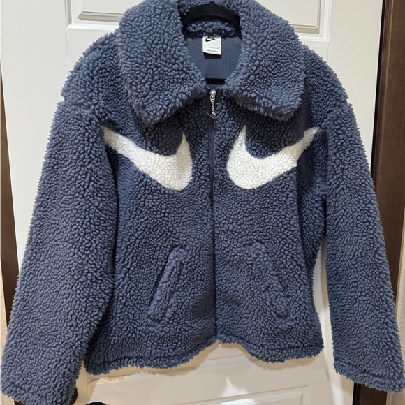 Women's Navy Nike Teddy Fleece Jacket Double Swoosh - Picture 6 of 9